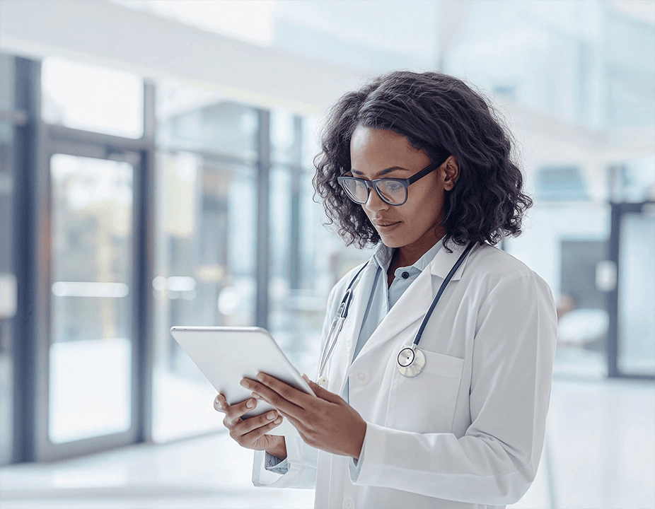 Doctor looking at a tablet