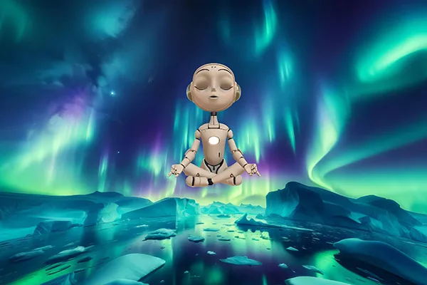 Xaia meditating under the Northern Lights